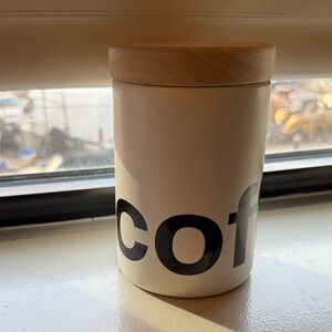 White Coffee Canister with Wooden Lid